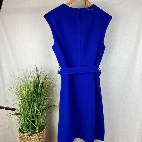 Milly Blue Sleeveless Belted Vintage Short Sleeve Career Dress 10 - Picture 2 of 8